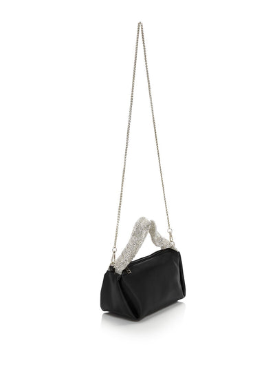 AQUA Women's Black Embellished Solid Polyurethane Removable Crossbody Chain Strap 40In Single Strap Handbag Purse