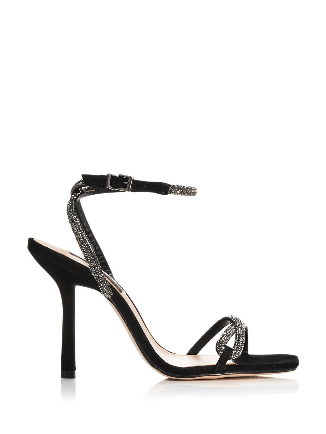 AQUA Womens Black Padded Rhinestone Strappy Square Toe Stiletto Buckle –  Bobbi + Bricka