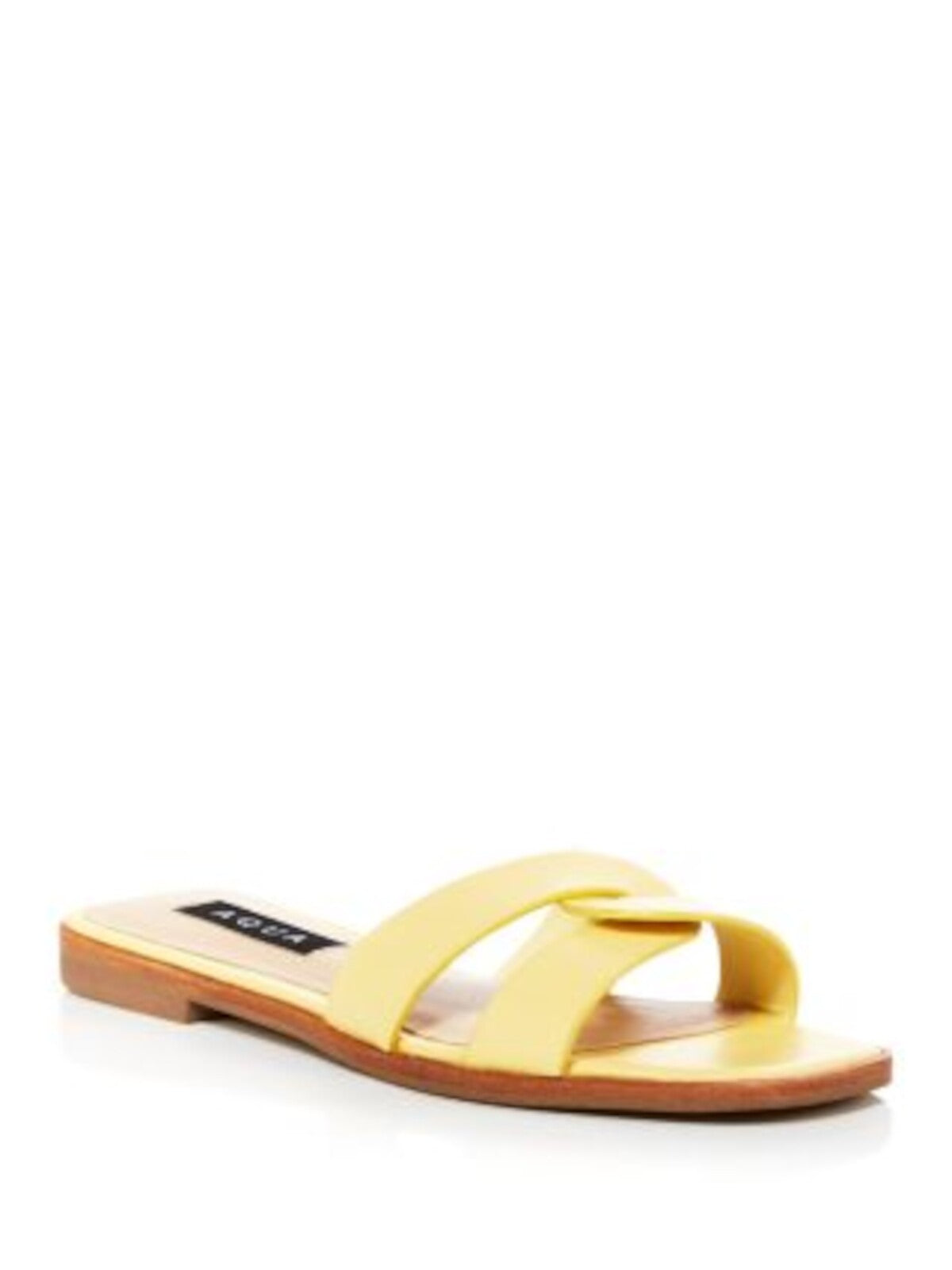 AQUA Womens Yellow Cross Padded Kelly Square Toe Slip On Leather Slide Sandals Shoes 8.5 M