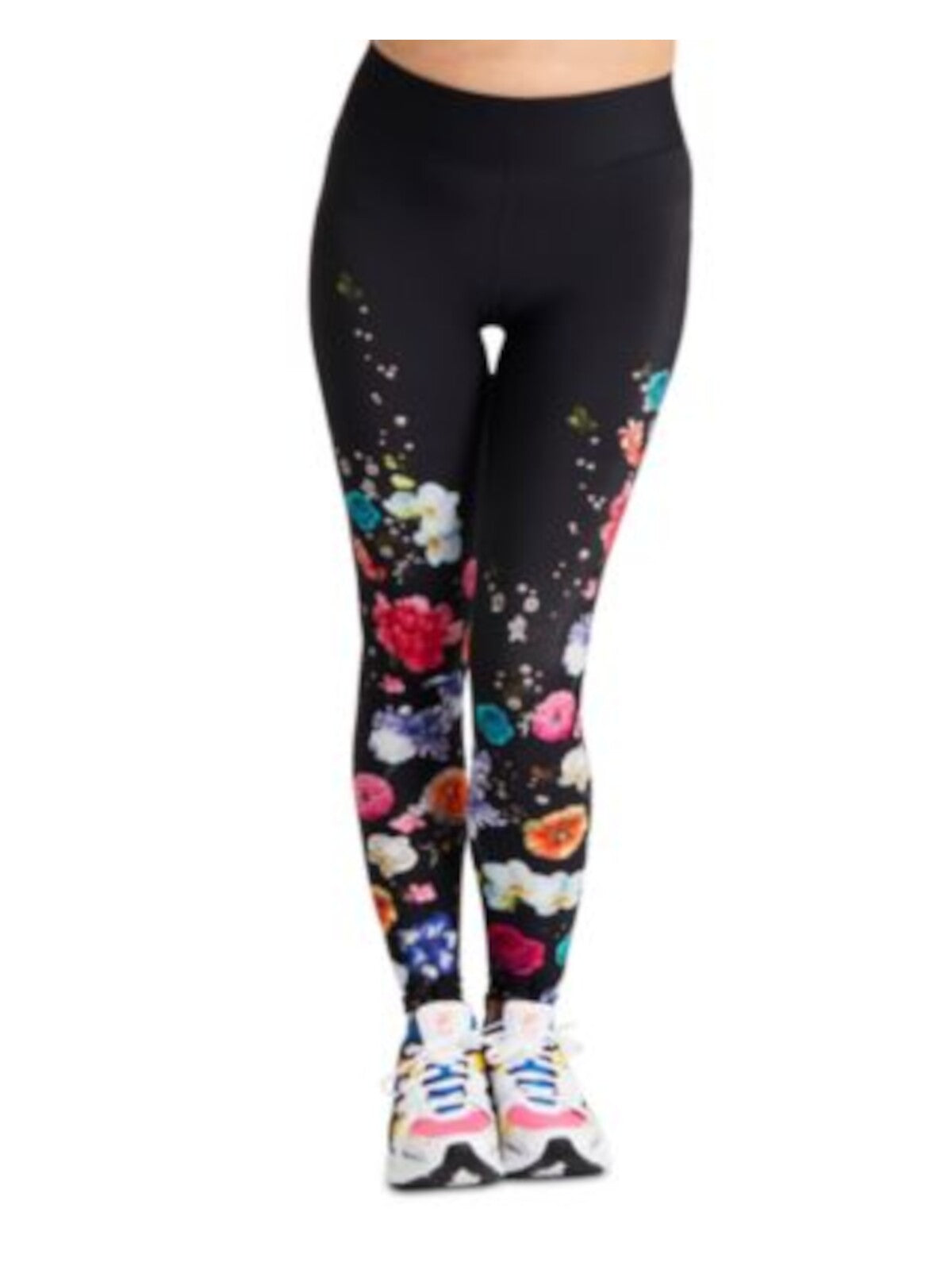 TEREZ Womens Black Floral Active Wear Skinny Leggings M