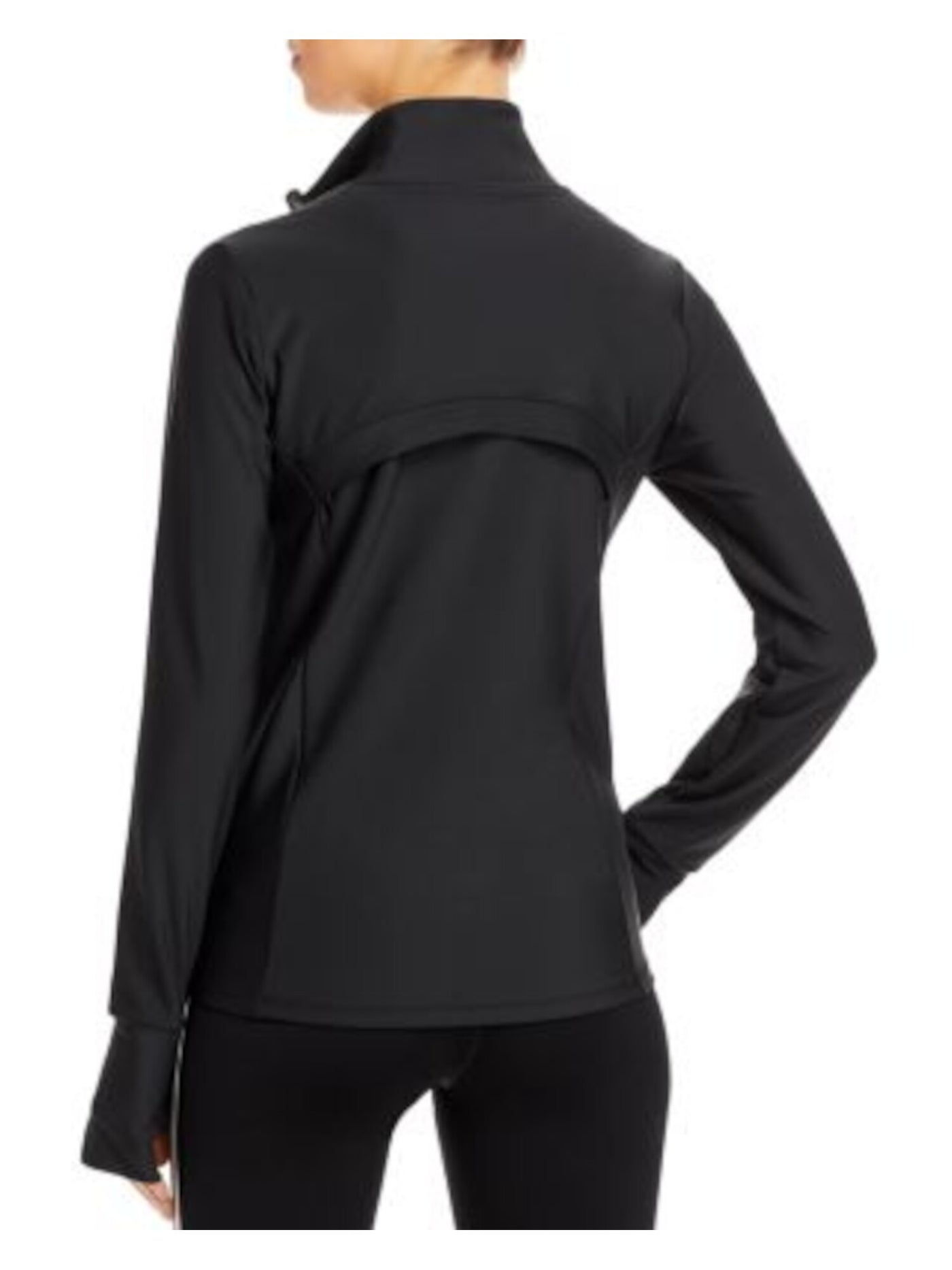 AQUA ATHLETIC Womens Black Pocketed Mock Neck Thumb Hole Cuffs Zip Up Jacket M