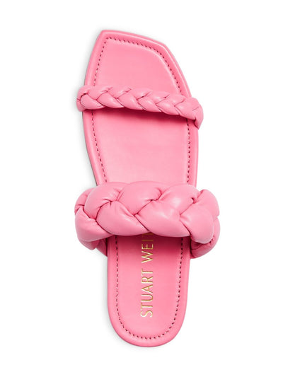 STUART WEITZMAN Womens Pink Braided Padded Playa Square Toe Slip On Leather Slide Sandals Shoes