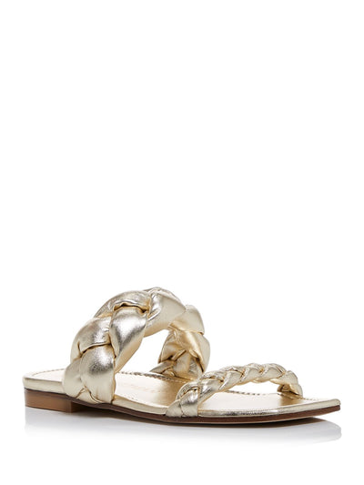 STUART WEITZMAN Womens Gold Braided Padded Playa Square Toe Slip On Leather Slide Sandals Shoes 8