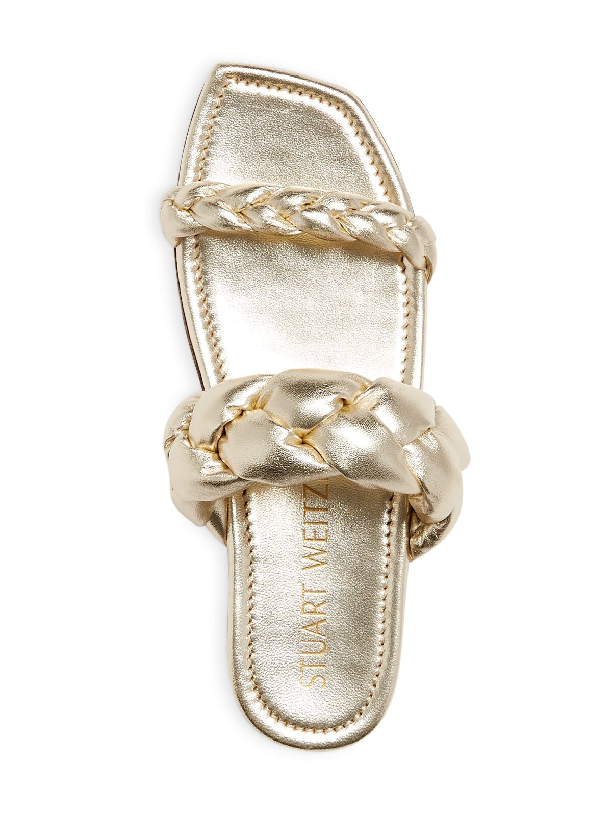 STUART WEITZMAN Womens Gold Braided Padded Playa Square Toe Slip On Leather Slide Sandals Shoes