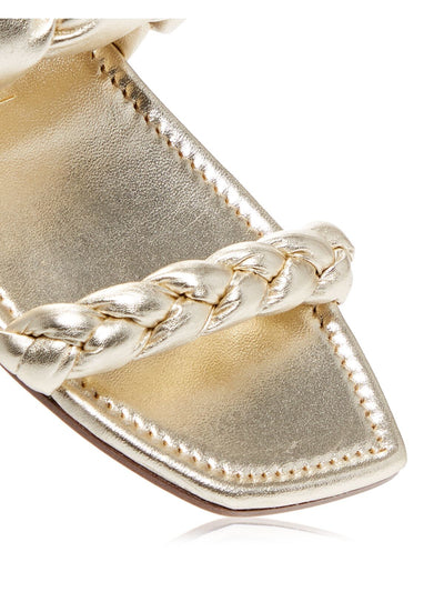 STUART WEITZMAN Womens Gold Braided Padded Playa Square Toe Slip On Leather Slide Sandals Shoes M