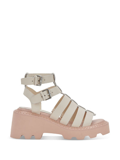 DOLCE VITA Womens Ivory 1" Platform Treaded Comfort Galore Round Toe Buckle Leather Gladiator Sandals Shoes 8.5