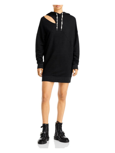 N: PHILANTHROPY Womens Cut Out Ribbed Drawstring Hood Drop Shoulders Long Sleeve Short Sweatshirt Dress