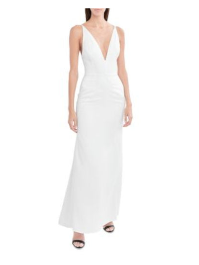 AQUA Womens White Zippered Slitted Lined Spaghetti Strap V Neck Full-Length Formal Gown Dress 8