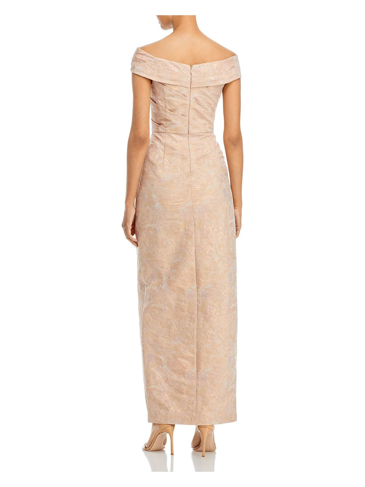 AIDAN MATTOX Womens Gold Pleated Zippered Slitted Lined Cap Sleeve Off Shoulder Full-Length Evening Sheath Dress 6