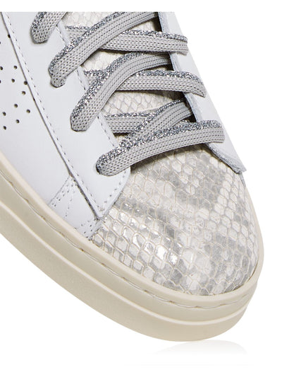 P448 Womens White Glitter Metallic Snake Embossed Removable Insole Logo Jack Round Toe Platform Lace-Up Leather Sneakers Shoes