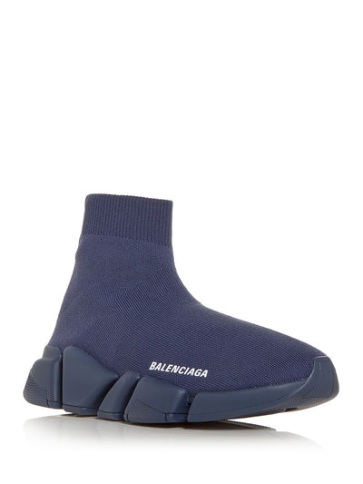 BALENCIAGA Womens Navy Knit Logo Stretch Removable Insole Speed 2.0 Round Toe Slip On Sneakers Shoes 4