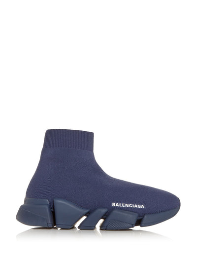 BALENCIAGA Womens Navy Knit Logo Stretch Removable Insole Speed 2.0 Round Toe Slip On Sneakers Shoes 4