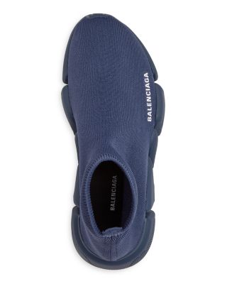 BALENCIAGA Womens Navy Knit Logo Stretch Removable Insole Speed 2.0 Round Toe Slip On Sneakers Shoes