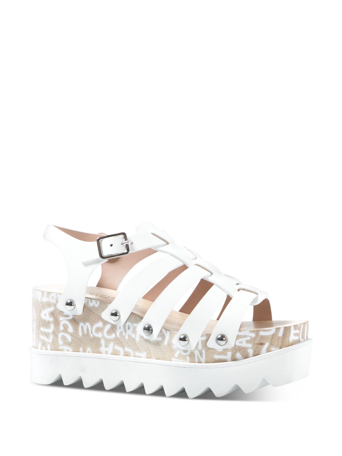 STELLAMCCARTNEY Womens White Mixed Media 2" Platformfisherman-Style Studded Woven Elyse Open Toe Wedge Buckle Heeled Sandal 37.5