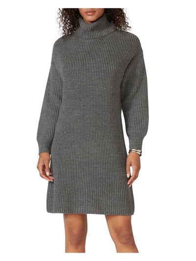 KAREN KANE Womens Gray Ribbed Knit Heather Long Sleeve Turtle Neck Above The Knee Sweater Dress S