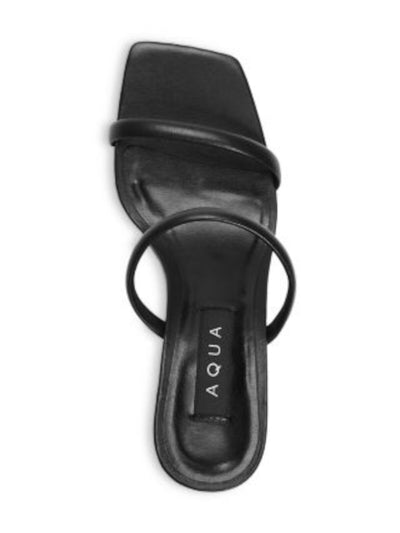 AQUA Womens Black Padded Kyle Square Toe Flare Slip On Leather Heeled Sandal 9 M