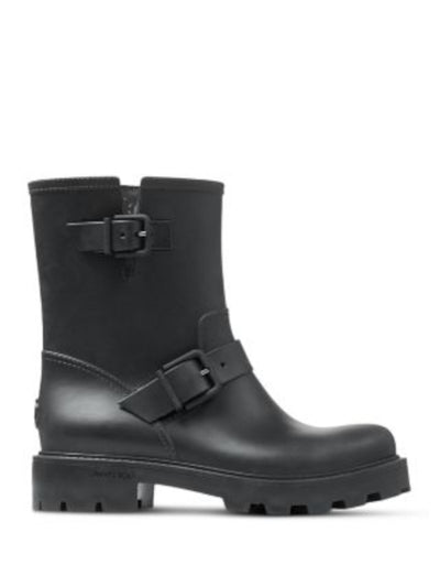 JIMMY CHOO Womens Black 1" Platform Buckle Water Resistant Logo Embossed Lug Sole Padded Yael Round Toe Rain Boots 40