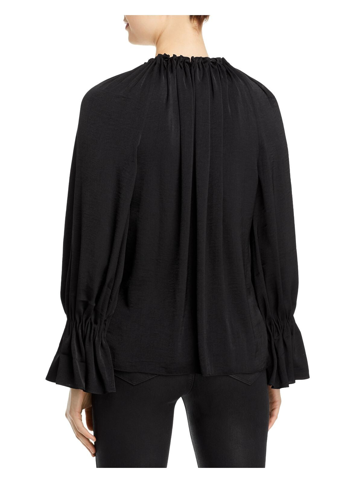 KOBI HALPERIN Womens Black Tie Sheer Frances Blouse Elastic Cuffs Long Sleeve V Neck Top S