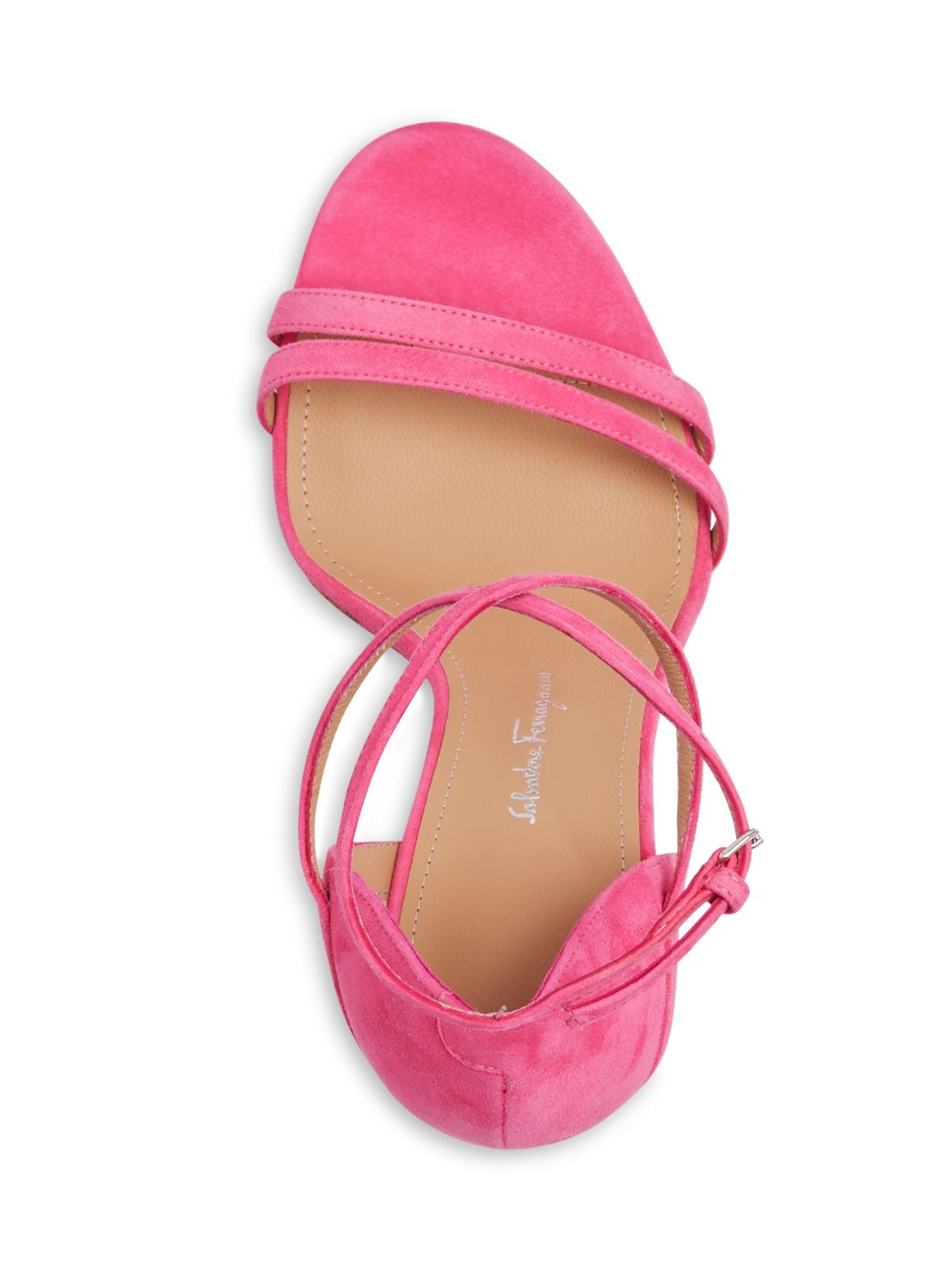 SALVATORE FERRAGAMO Womens Pink Ankle Strap Gem Accent Ines Round Toe Stiletto Buckle Suede Heeled Sandal 7.5 C