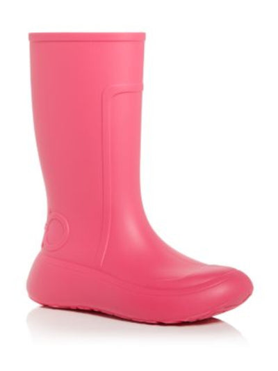 SALVATORE FERRAGAMO Womens Pink Removable Insole Logo Rainboot 1 Round Toe Wedge Rain Boots 10 M
