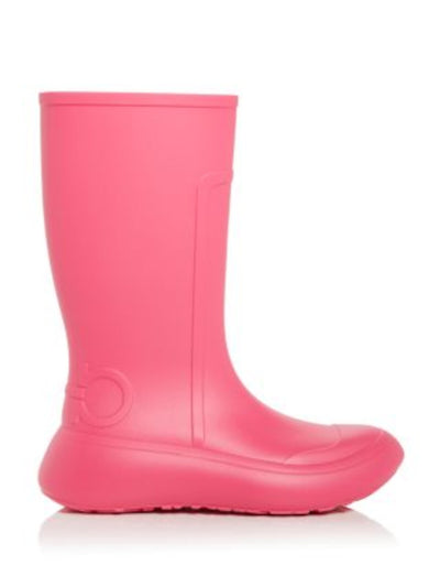 SALVATORE FERRAGAMO Womens Pink Removable Insole Logo Rainboot 1 Round Toe Wedge Rain Boots 10 M