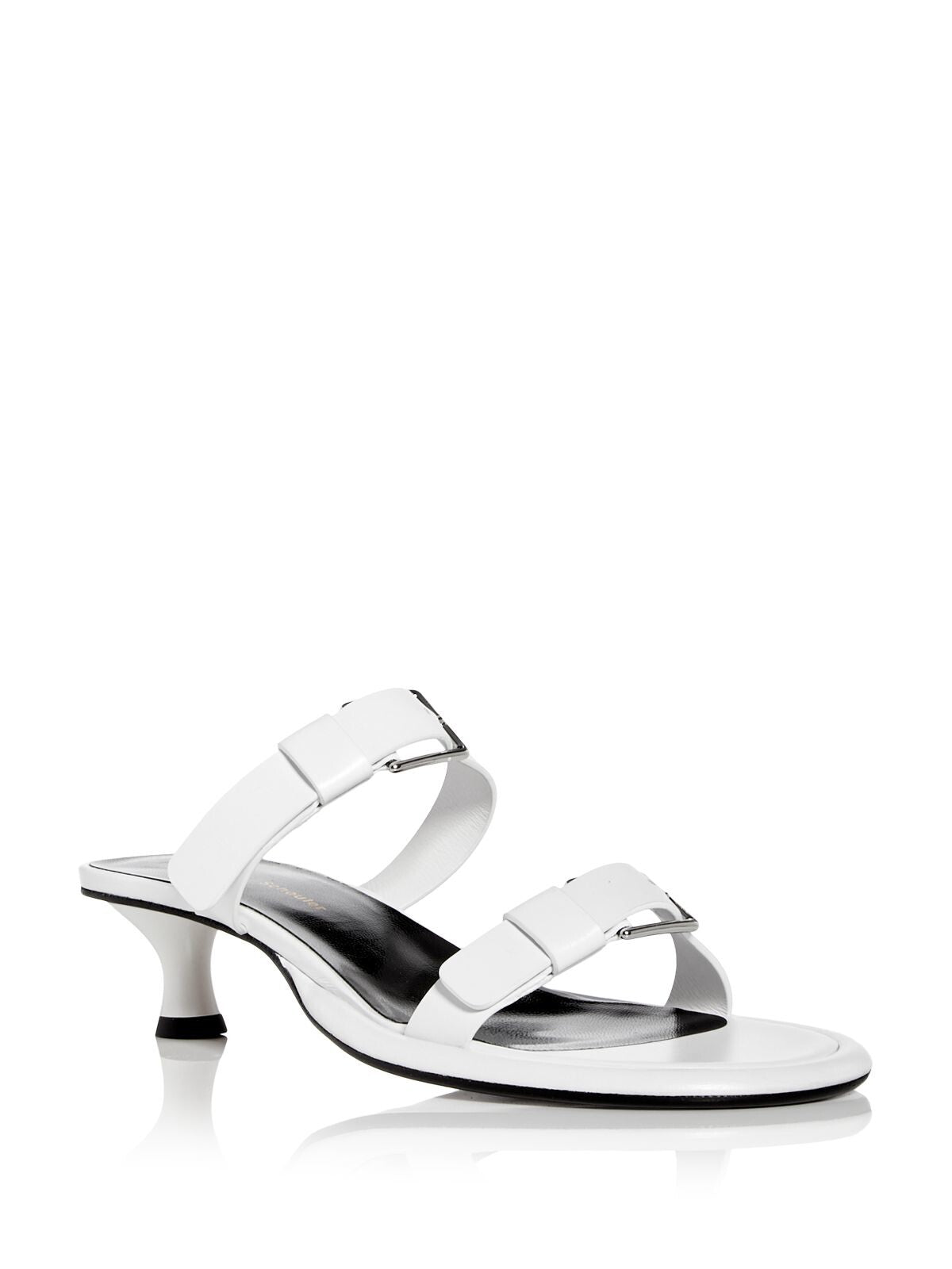 PROENZA SCHOULER Womens White Buckle Accent Pipe Round Toe Kitten Heel Slip On Leather Heeled Sandal 38