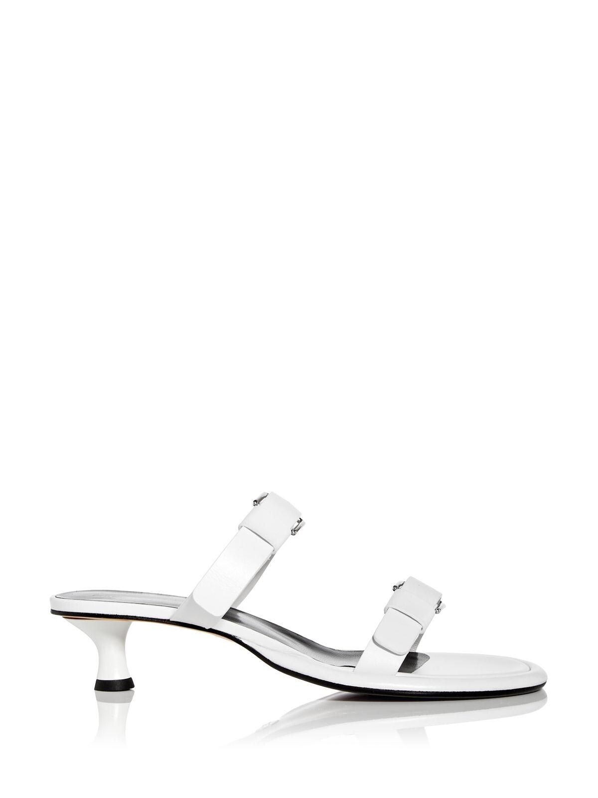 PROENZA SCHOULER Womens White Buckle Accent Pipe Round Toe Kitten Heel Slip On Leather Heeled Sandal 38