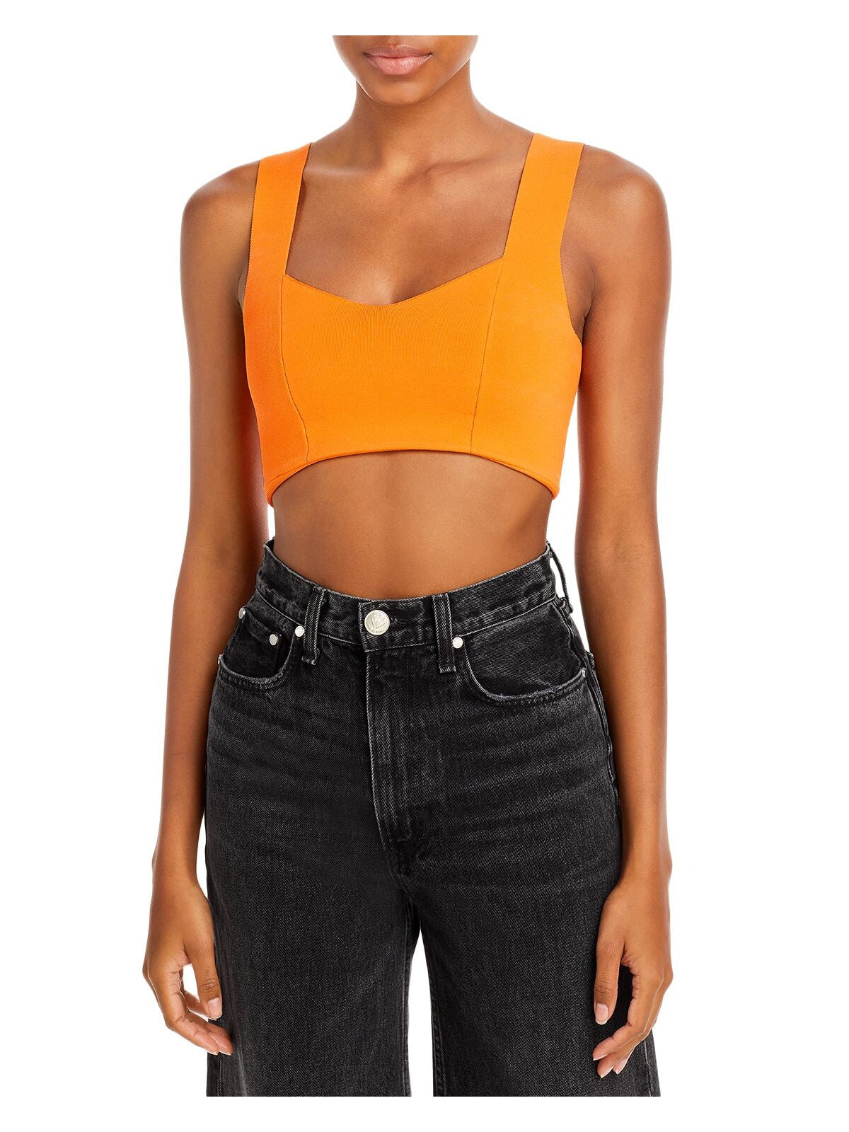 A.L.C. Womens Orange Textured Fitted Square Back Pullover Sleeveless Sweetheart Neckline Crop Top XL