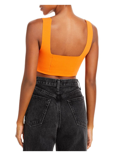 A.L.C. Womens Orange Textured Fitted Square Back Pullover Sleeveless Sweetheart Neckline Crop Top XL