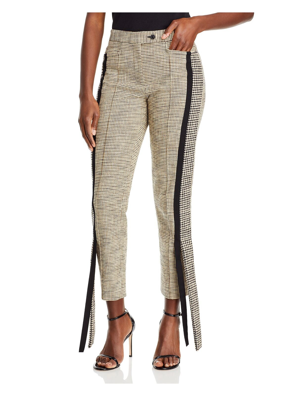 HELLESSY Womens Beige Pocketed Zippered Hook And Bar Closure Tailored Houndstooth Cropped Pants 4