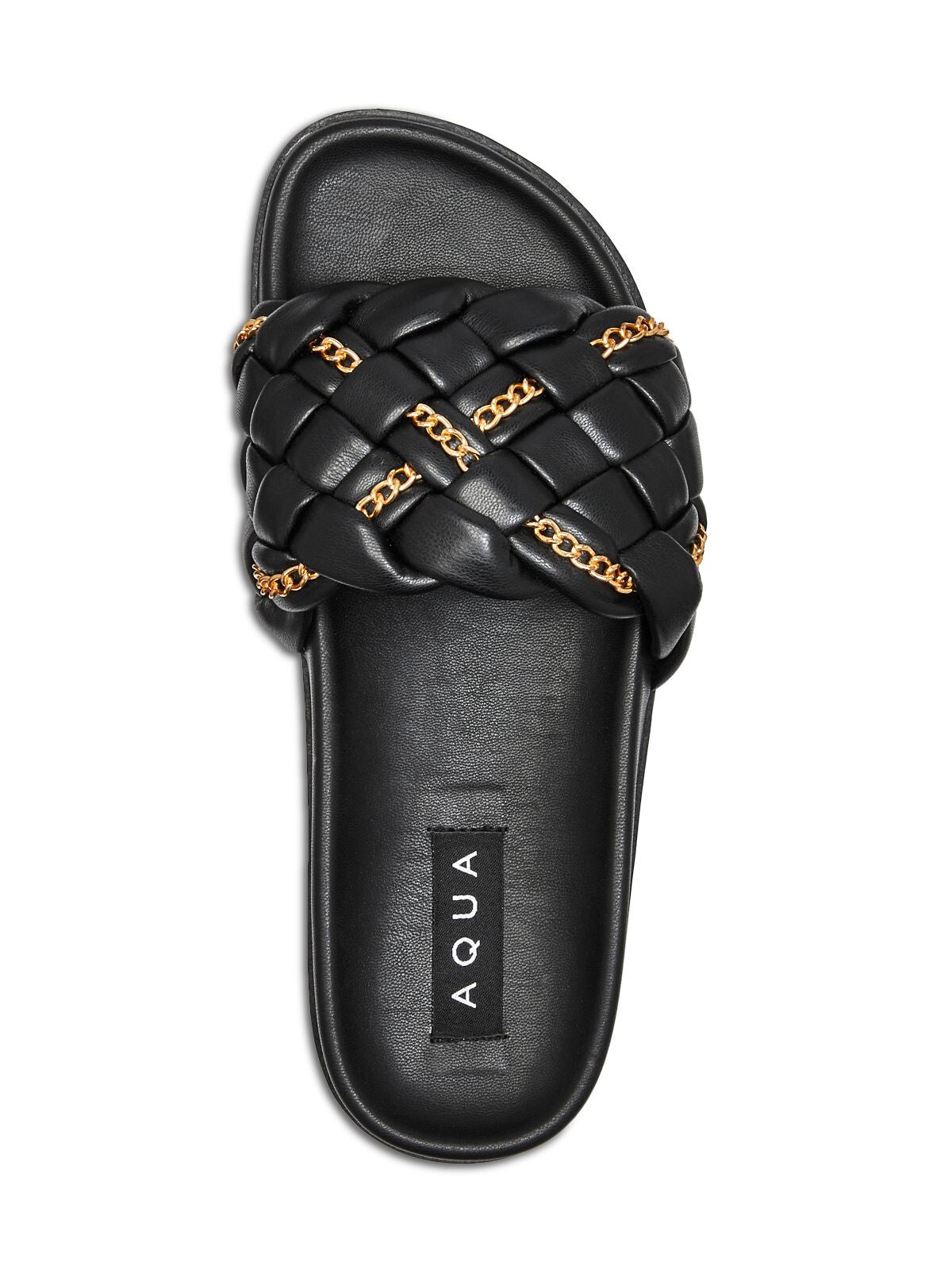 AQUA Womens Black Chain Woven Sofia Round Toe Platform Slip On Slide Sandals Shoes