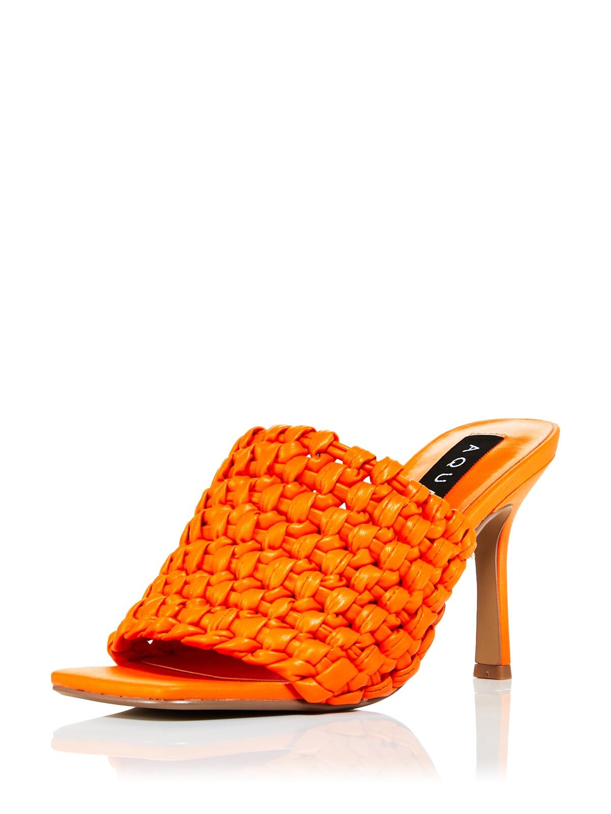 AQUA Womens Orange Padded Woven Katy Square Toe Stiletto Slip On Heeled Sandal 7