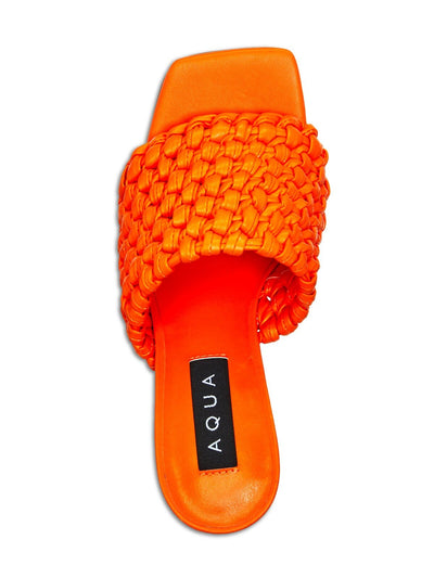 AQUA Womens Orange Padded Woven Katy Square Toe Stiletto Slip On Heeled Sandal 6 M