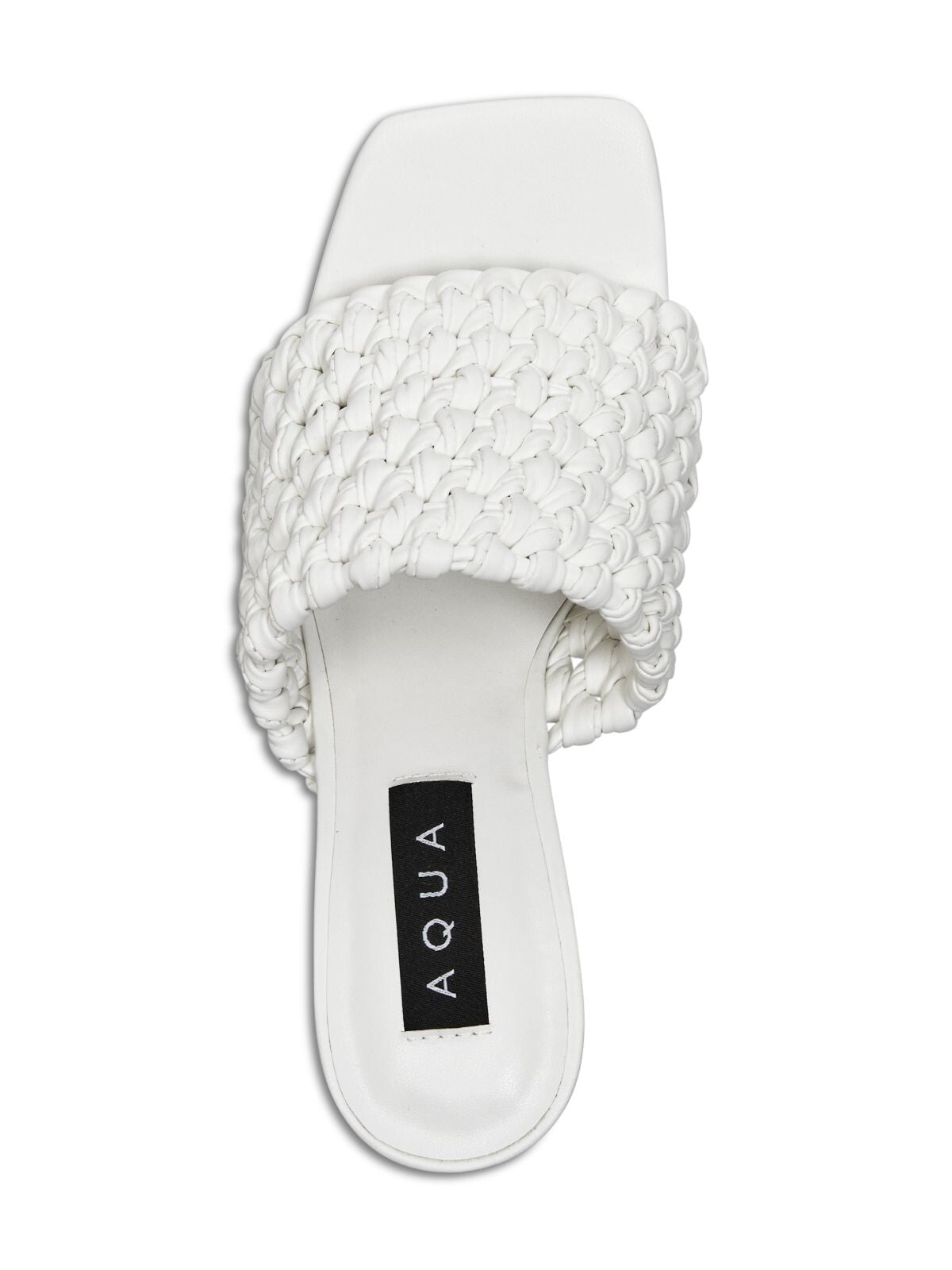 AQUA Womens White Padded Woven Katy Square Toe Stiletto Slip On Heeled Sandal 6.5