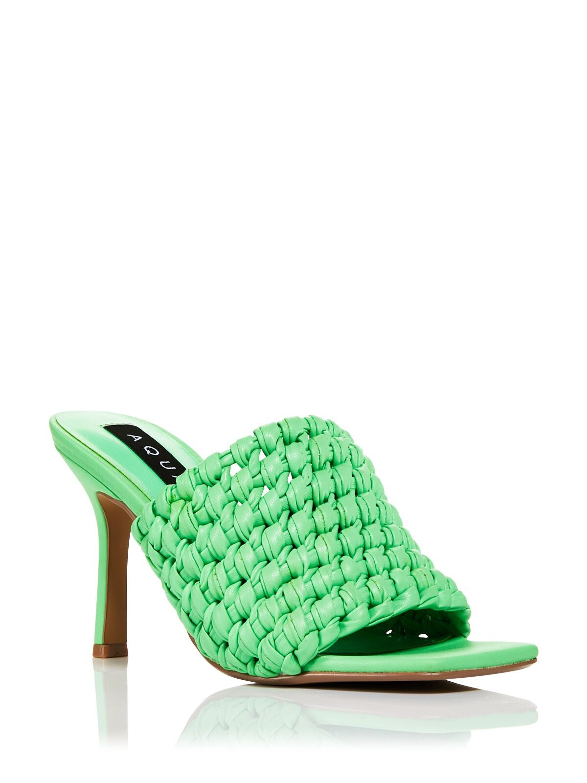 AQUA Womens Green Padded Woven Katy Square Toe Stiletto Slip On Heeled Sandal 9