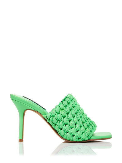 AQUA Womens Green Padded Woven Katy Square Toe Stiletto Slip On Heeled Sandal 7.5