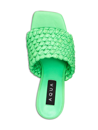 AQUA Womens Green Padded Woven Katy Square Toe Stiletto Slip On Heeled Sandal 8.5 M