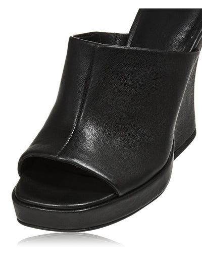 AQUA Womens Black Goring Padded Dani Square Toe Sculpted Heel Slip On Leather Heeled M