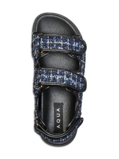 AQUA Womens Navy Plaid Padded Margo Round Toe Platform Slingback Sandal 7 M