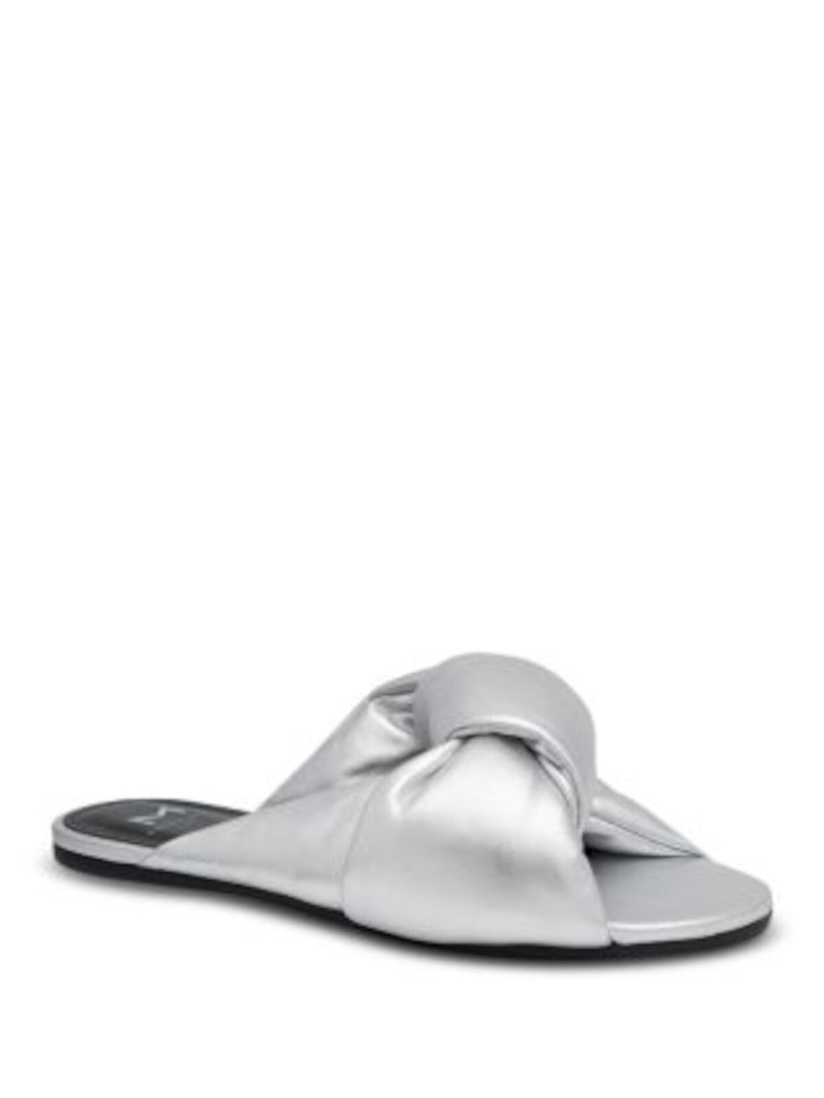 MARC FISHER LTD Womens Silver Knotted Upper Padded Metallic Olgalia Round Toe Slip On Leather Slide Sandals Shoes 9 M