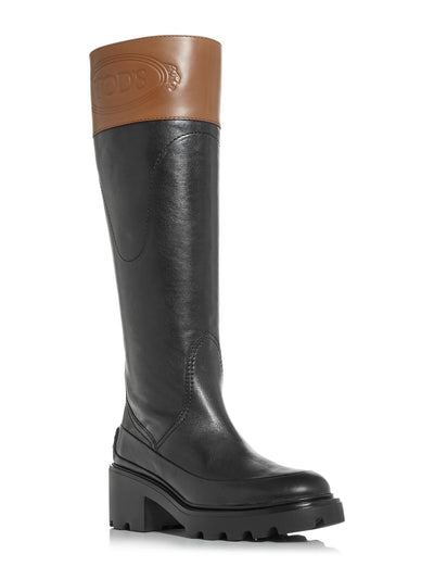 TODS Womens Black Comfort Round Toe Block Heel Leather Riding Boot 40