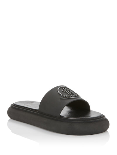 MONCLER Womens Black Logo Slyder Round Toe Platform Slip On Slide Sandals 38
