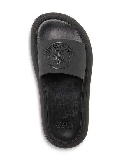 MONCLER Womens Black Logo Slyder Round Toe Platform Slip On Slide Sandals Shoes