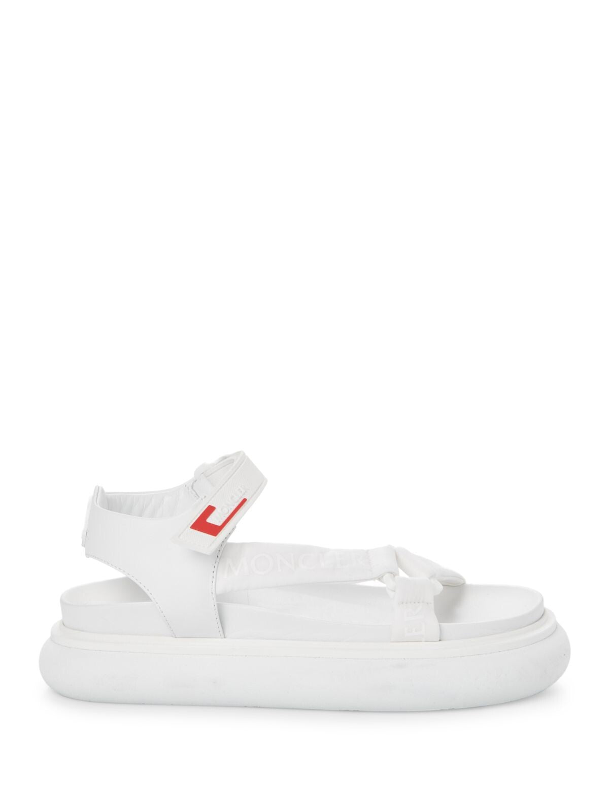 MONCLER Womens White Logo Asymmetrical Arch Support Catura Round Toe Wedge Leather Sandals 35