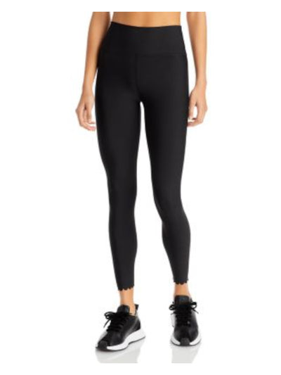 AQUA ATHLETIC Womens Black Scalloped Skinny-leg Pull-on High Waist Leggings XL