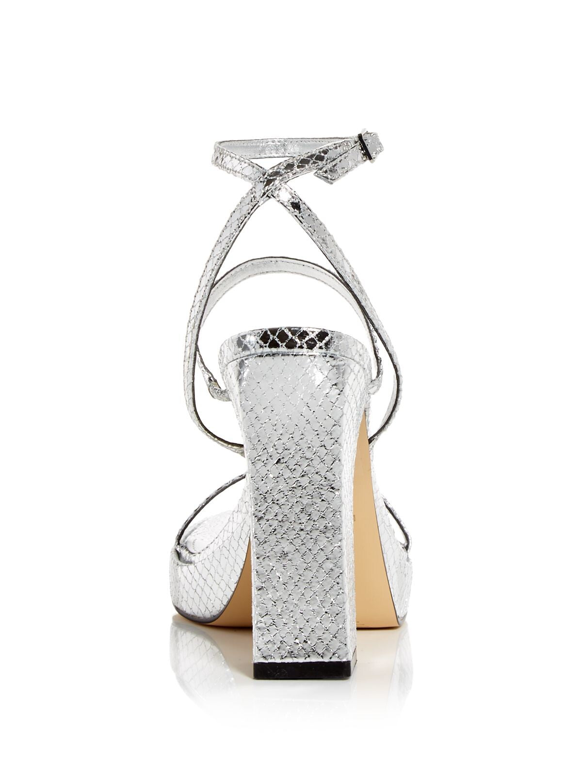 MARC FISHER LTD Womens Silver Snake-Embossed 1/2" Platform Metallic Ankle Strap Katin Square Toe Block Heel Buckle Leather Heeled Sandal 7 M