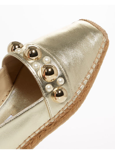 JIMMY CHOO Womens Gold Embellished Dru Square Toe Platform Slip On Leather Espadrille Shoes