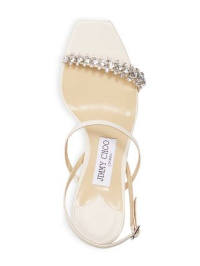 JIMMY CHOO Womens Ivory Padded Embellished Goring Meira 85 Square Toe Stiletto Buckle Leather Slingback Sandal 35