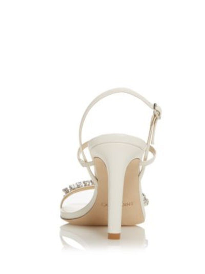 JIMMY CHOO Womens Ivory Padded Embellished Goring Meira 85 Square Toe Stiletto Buckle Leather Slingback Sandal 39