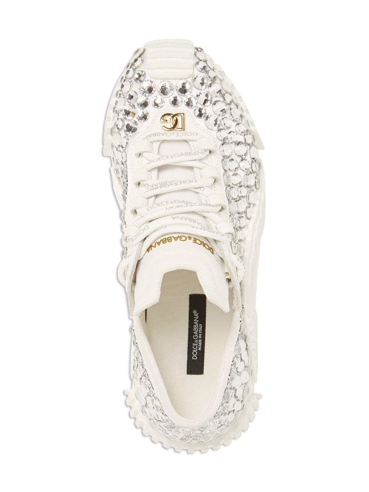DOLCE & GABBANA Womens White Rhinestone Removable Insole Round Toe Wedge Lace-Up Leather Athletic Sneakers Shoes 38